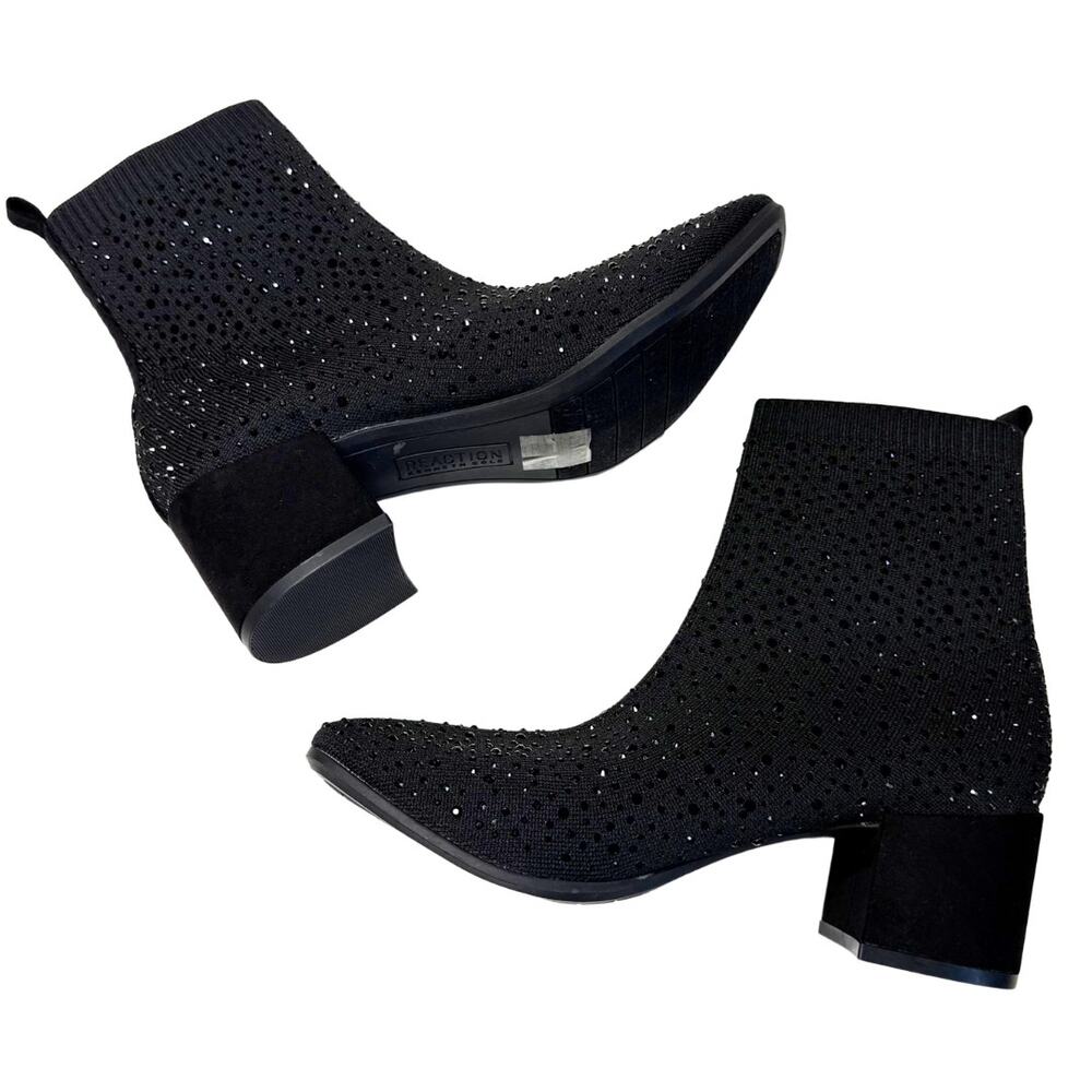 Kenneth Cole Reaction Ranya Rida Stretch Rhinestone Jewel Sock Booties 8 Black